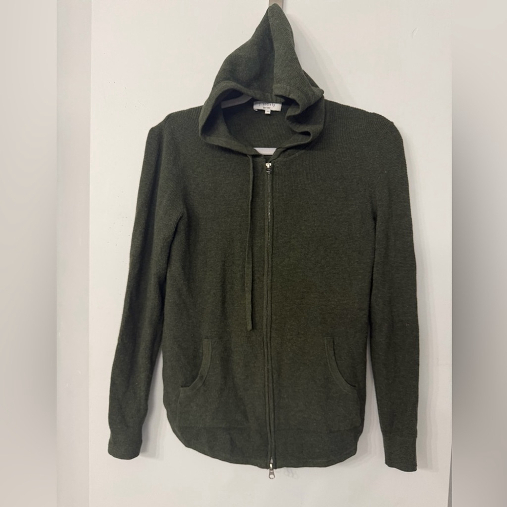 J. Society Women’s Small Olive Green Soft Waffle Texture Hooded Full Zip Sweater